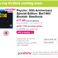 Psycho 50th Anniversary Edition Blu-ray SteelBook